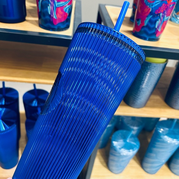 Starbucks Blue Pleated Chrome Cup Anodized Metallic Tumbler Venti 24oz New 2024 - Picture 5 of 17